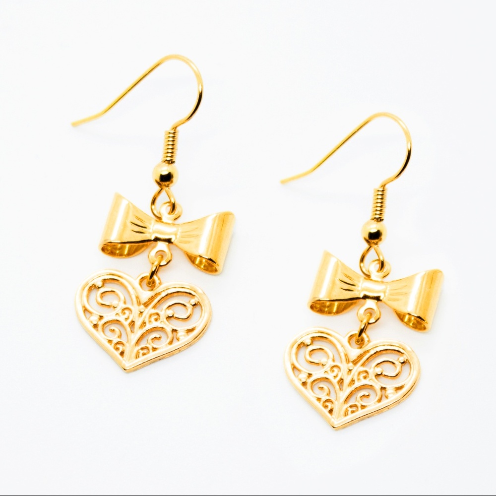 Heart Filigree Bow Handmade Earrings